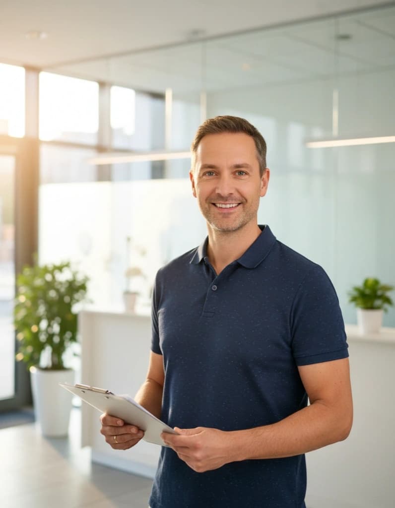 Inhaber der Gebäudereinigung Regensburg im modernen Büro